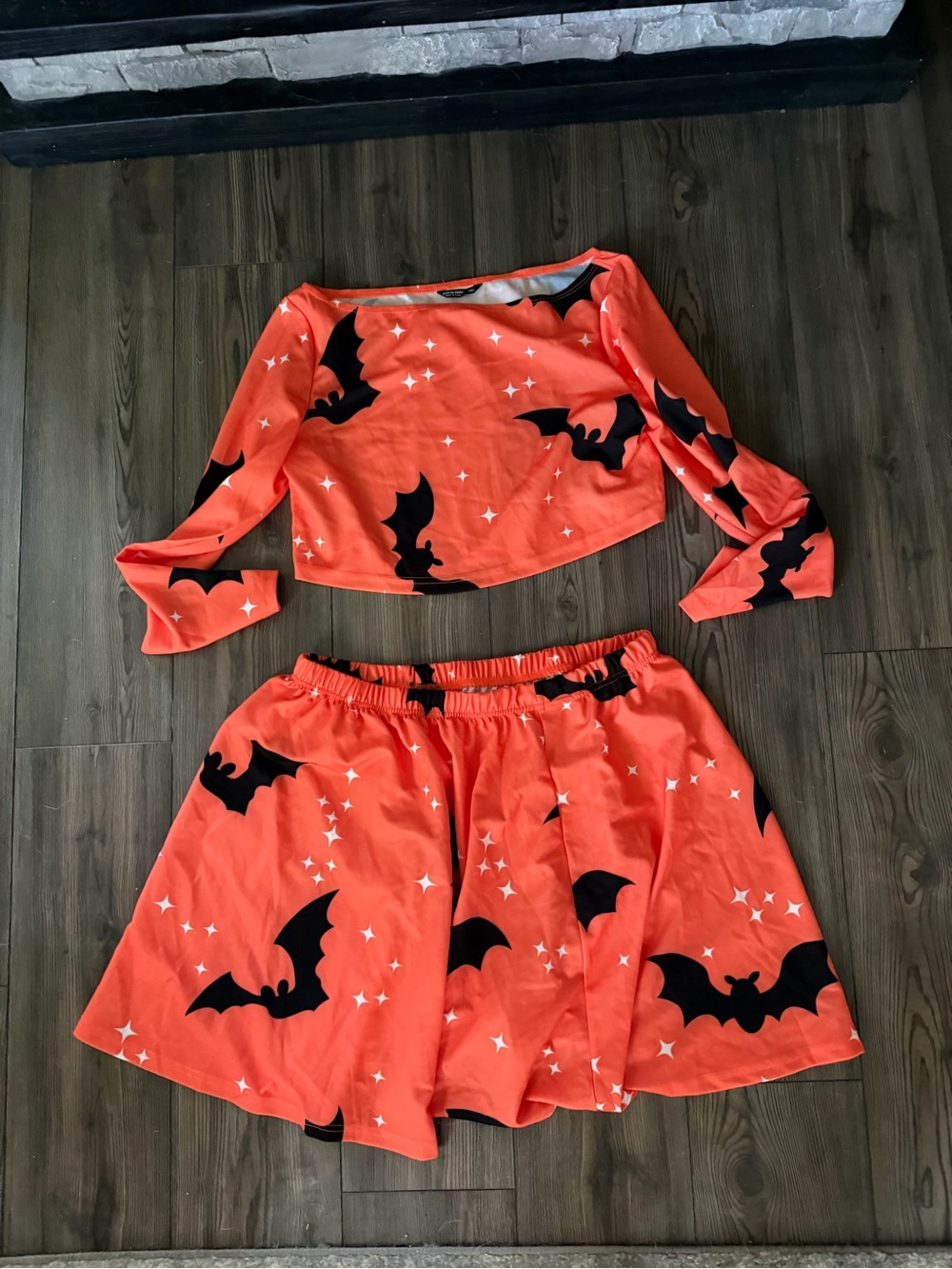 Orange Bat Print women’s 1x Skirt and Top Set